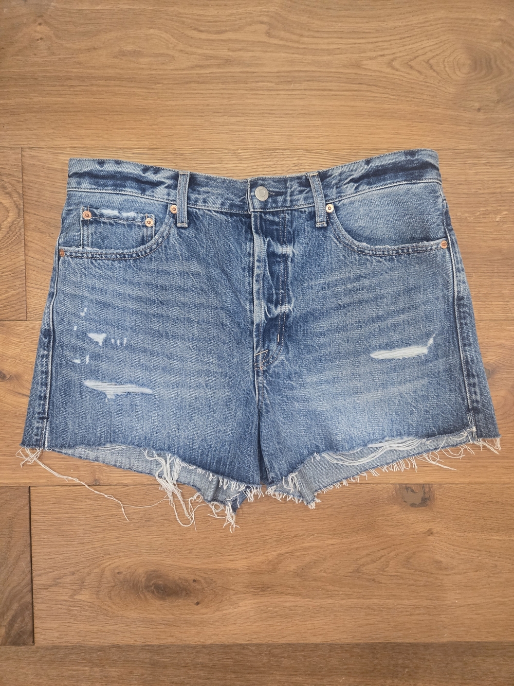 pistola Blue Distressed High-Rise Jean Shorts